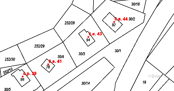 Mutkov 43 na parcele st. 94 v KÚ Mutkov, Katastrální mapa