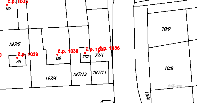 Brníčko 1036, Uničov na parcele st. 77/1 v KÚ Brníčko, Katastrální mapa