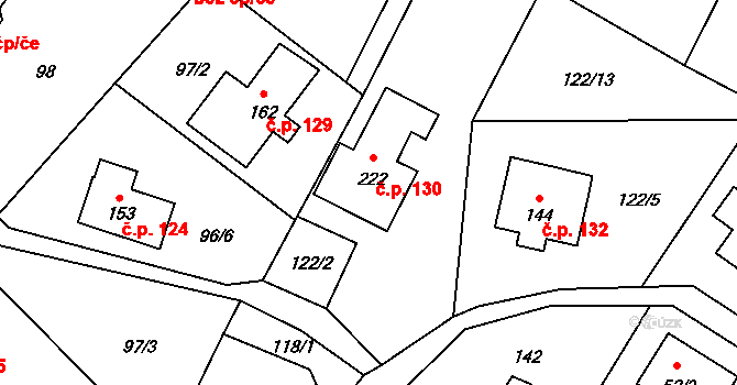 Prácheň 130, Kamenický Šenov na parcele st. 222 v KÚ Prácheň, Katastrální mapa