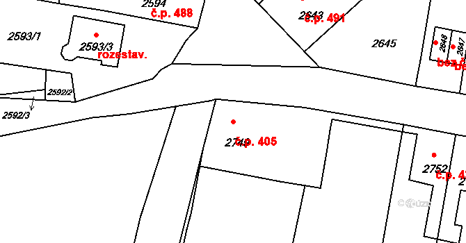 Mimoň I 405, Mimoň na parcele st. 2749 v KÚ Mimoň, Katastrální mapa