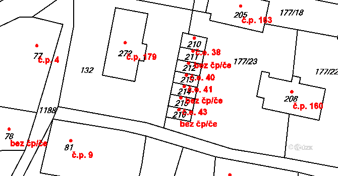 Liběšice 43 na parcele st. 215 v KÚ Liběšice u Litoměřic, Katastrální mapa