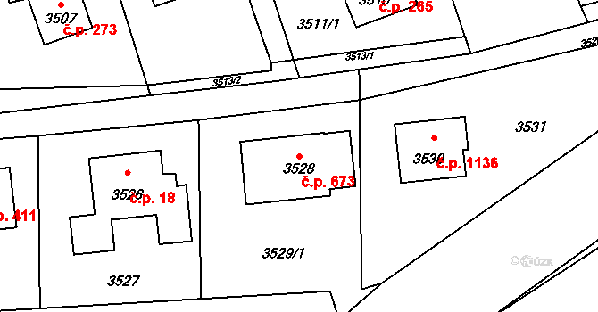 Lutyně 673, Orlová na parcele st. 3528 v KÚ Horní Lutyně, Katastrální mapa