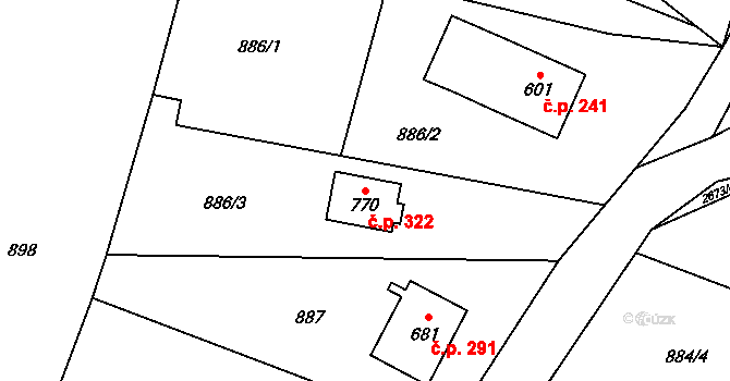 Kateřinice 322 na parcele st. 770 v KÚ Kateřinice u Vsetína, Katastrální mapa
