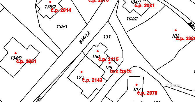 Rožnov pod Radhoštěm 2115 na parcele st. 130 v KÚ Hážovice, Katastrální mapa