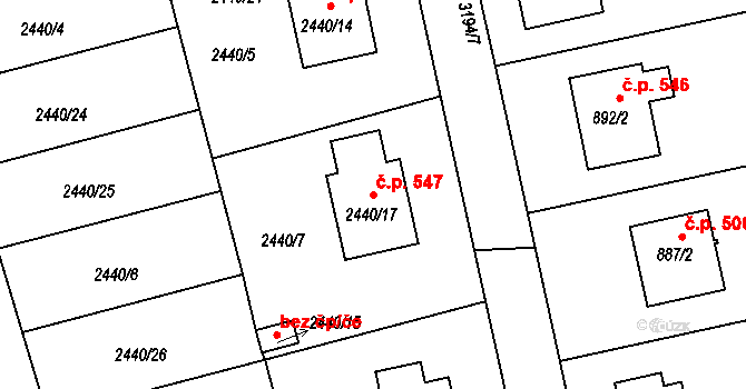 Planá nad Lužnicí 547 na parcele st. 2440/17 v KÚ Planá nad Lužnicí, Katastrální mapa