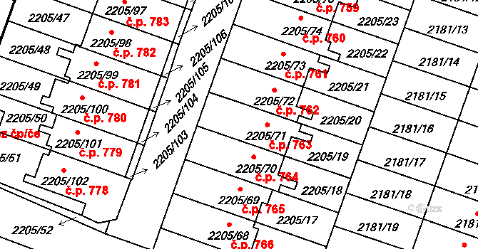 Soběslav III 763, Soběslav na parcele st. 2205/71 v KÚ Soběslav, Katastrální mapa