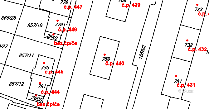 Prachatice II 440, Prachatice na parcele st. 759 v KÚ Prachatice, Katastrální mapa