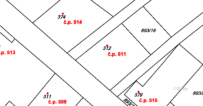 Ledkov 511, Kopidlno na parcele st. 312 v KÚ Kopidlno, Katastrální mapa