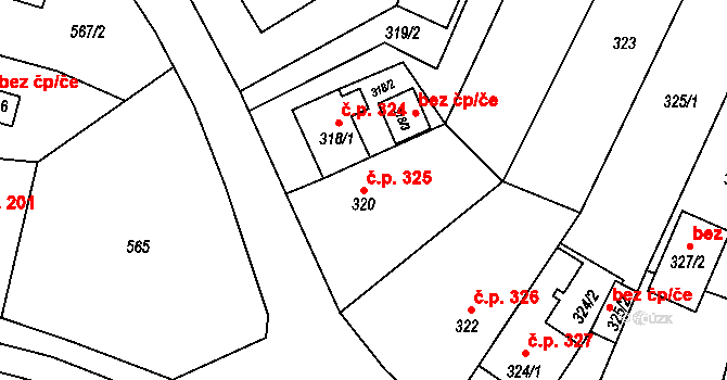 Miřetice u Klášterce nad Ohří 325, Klášterec nad Ohří na parcele st. 320 v KÚ Miřetice u Klášterce nad Ohří, Katastrální mapa