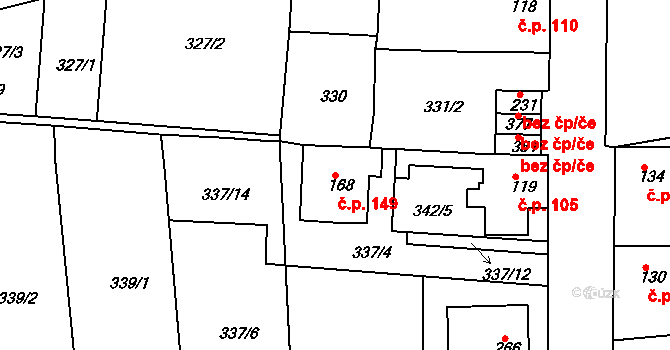 Vrchoslav 149, Krupka na parcele st. 168 v KÚ Vrchoslav, Katastrální mapa