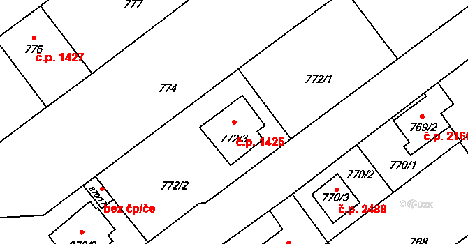 Pelhřimov 1425 na parcele st. 772/3 v KÚ Pelhřimov, Katastrální mapa