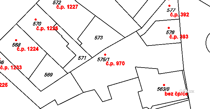 Trnovany 970, Teplice na parcele st. 575/1 v KÚ Teplice-Trnovany, Katastrální mapa