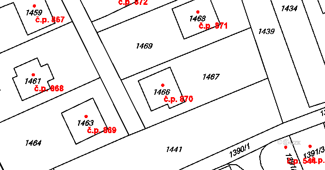 Jablunkov 870 na parcele st. 1466 v KÚ Jablunkov, Katastrální mapa