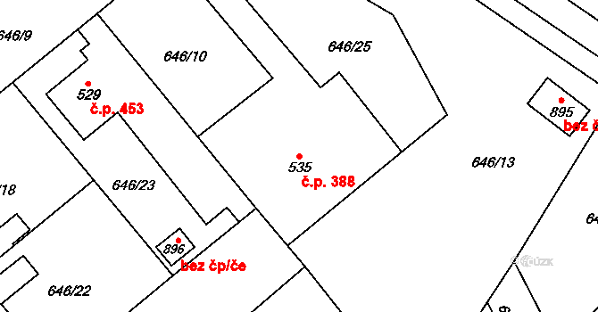 Borohrádek 388 na parcele st. 535 v KÚ Borohrádek, Katastrální mapa