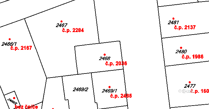 Vinohrady 2036, Praha na parcele st. 2468 v KÚ Vinohrady, Katastrální mapa