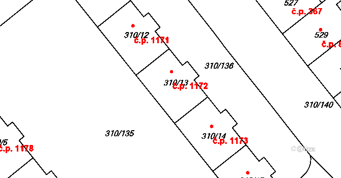 Michle 1172, Praha na parcele st. 310/13 v KÚ Michle, Katastrální mapa