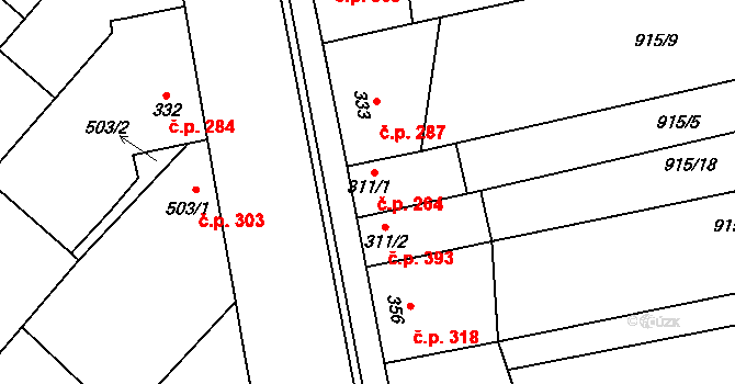 Krumvíř 264 na parcele st. 311/1 v KÚ Krumvíř, Katastrální mapa