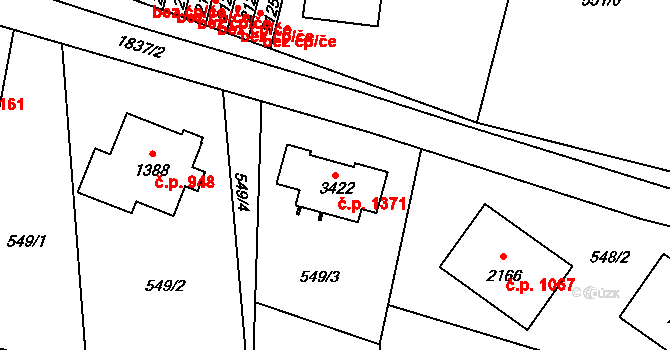 Vrchlabí 1371 na parcele st. 3422 v KÚ Vrchlabí, Katastrální mapa