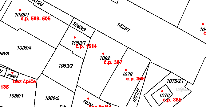 Česká Lípa 367 na parcele st. 1082 v KÚ Česká Lípa, Katastrální mapa