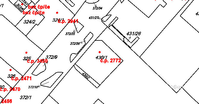 Chomutov 2772 na parcele st. 430/1 v KÚ Chomutov II, Katastrální mapa