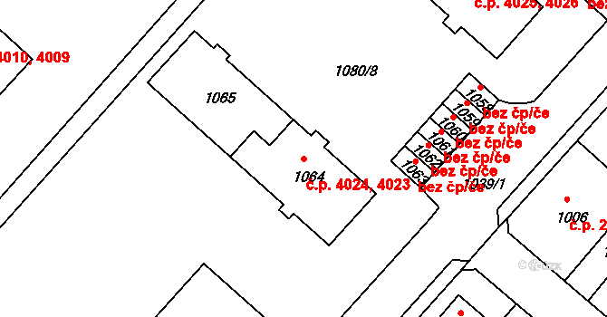Chomutov 4023,4024 na parcele st. 1064 v KÚ Chomutov II, Katastrální mapa