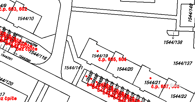 Liberec XV-Starý Harcov 604,605, Liberec na parcele st. 1544/20 v KÚ Starý Harcov, Katastrální mapa
