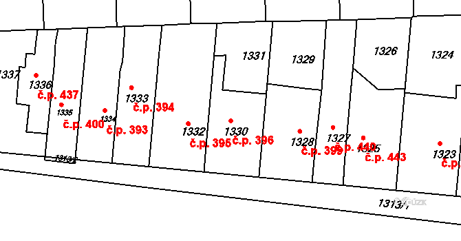 Kuřim 396 na parcele st. 1330 v KÚ Kuřim, Katastrální mapa