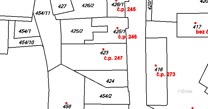 Úštěk-Českolipské Předměstí 247, Úštěk na parcele st. 423 v KÚ Úštěk, Katastrální mapa