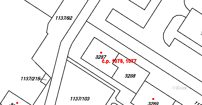 Bolevec 1077,1078, Plzeň na parcele st. 3287 v KÚ Bolevec, Katastrální mapa