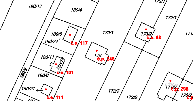 Radčice 246, Plzeň na parcele st. 178 v KÚ Radčice u Plzně, Katastrální mapa