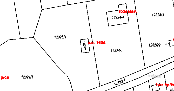 Severní Předměstí 1604, Plzeň na parcele st. 12325/2 v KÚ Plzeň, Katastrální mapa