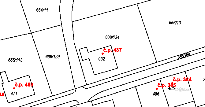 Parník 437, Česká Třebová na parcele st. 932 v KÚ Parník, Katastrální mapa