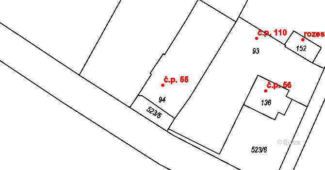 Hůrky 55, Lišov na parcele st. 94 v KÚ Hůrky u Lišova, Katastrální mapa