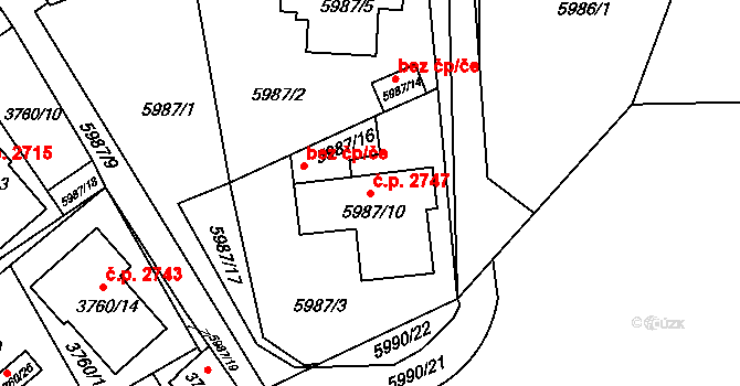 Česká Lípa 2747 na parcele st. 5987/10 v KÚ Česká Lípa, Katastrální mapa