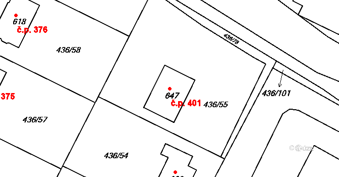 Opatovice nad Labem 401 na parcele st. 647 v KÚ Opatovice nad Labem, Katastrální mapa