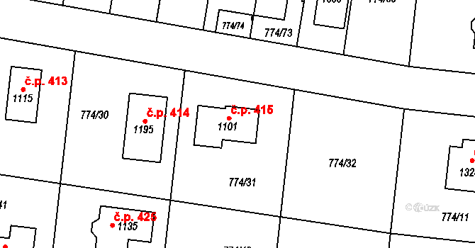 Odolena Voda 415 na parcele st. 1101 v KÚ Odolena Voda, Katastrální mapa