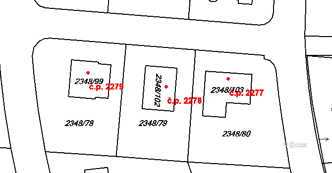 Pelhřimov 2278 na parcele st. 2348/102 v KÚ Pelhřimov, Katastrální mapa