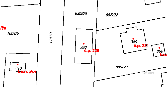 Liberec XXXI-Krásná Studánka 229, Liberec na parcele st. 380 v KÚ Krásná Studánka, Katastrální mapa