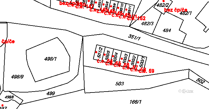 Rumburk 2-Horní Jindřichov 55, Rumburk na parcele st. 500/5 v KÚ Horní Jindřichov, Katastrální mapa