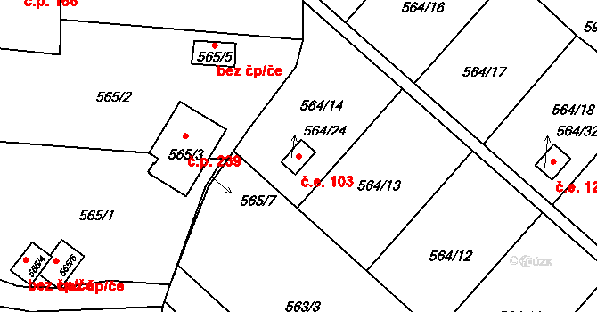 Boršov nad Vltavou 103 na parcele st. 564/24 v KÚ Boršov nad Vltavou, Katastrální mapa