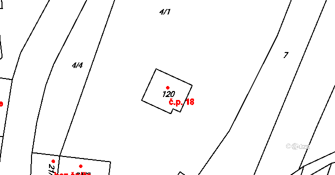 Kondrac 18 na parcele st. 120 v KÚ Kondrac, Katastrální mapa
