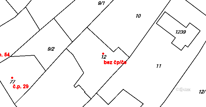 Bařice-Velké Těšany 41352564 na parcele st. 12 v KÚ Bařice, Katastrální mapa