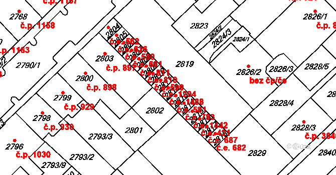 Chomutov 1488 na parcele st. 2812 v KÚ Chomutov I, Katastrální mapa