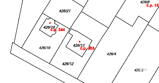 Bobrovníky 305, Hlučín na parcele st. 426/13 v KÚ Bobrovníky, Katastrální mapa