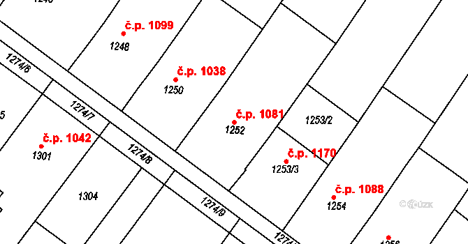 Hluk 1081 na parcele st. 1252 v KÚ Hluk, Katastrální mapa