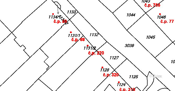 Nivnice 220 na parcele st. 1131/2 v KÚ Nivnice, Katastrální mapa