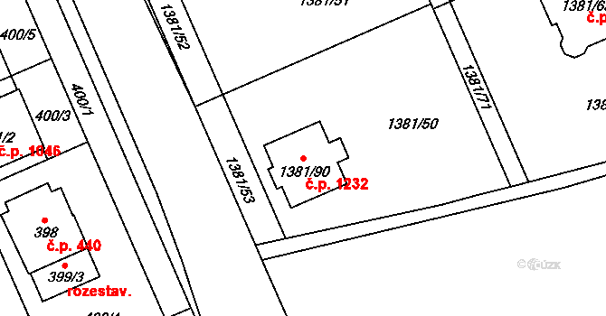 Černice 1232, Plzeň na parcele st. 1381/90 v KÚ Bručná, Katastrální mapa