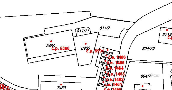 Zlín 6991 na parcele st. 8933 v KÚ Zlín, Katastrální mapa