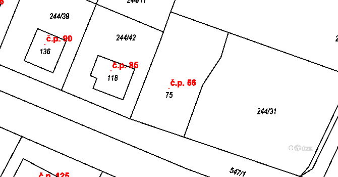 Klešice 56 na parcele st. 75 v KÚ Klešice, Katastrální mapa