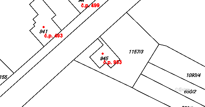 Krásná Lípa 953 na parcele st. 945 v KÚ Krásná Lípa, Katastrální mapa